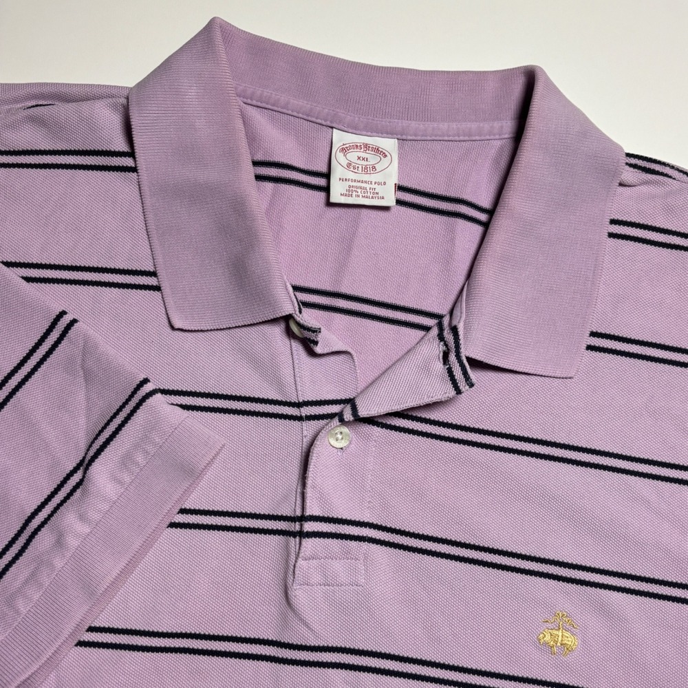Brooks Brothers Stripped Performance Polo Mens XXl  Purple Short Sleeve Shirt